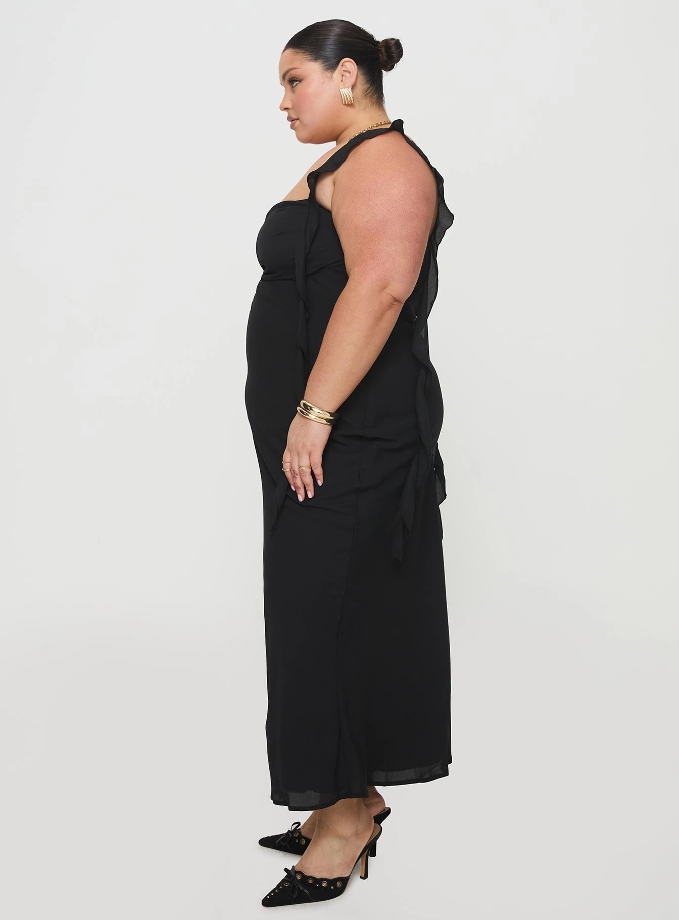Lanai Maxi Dress Black Curve Satin Touch