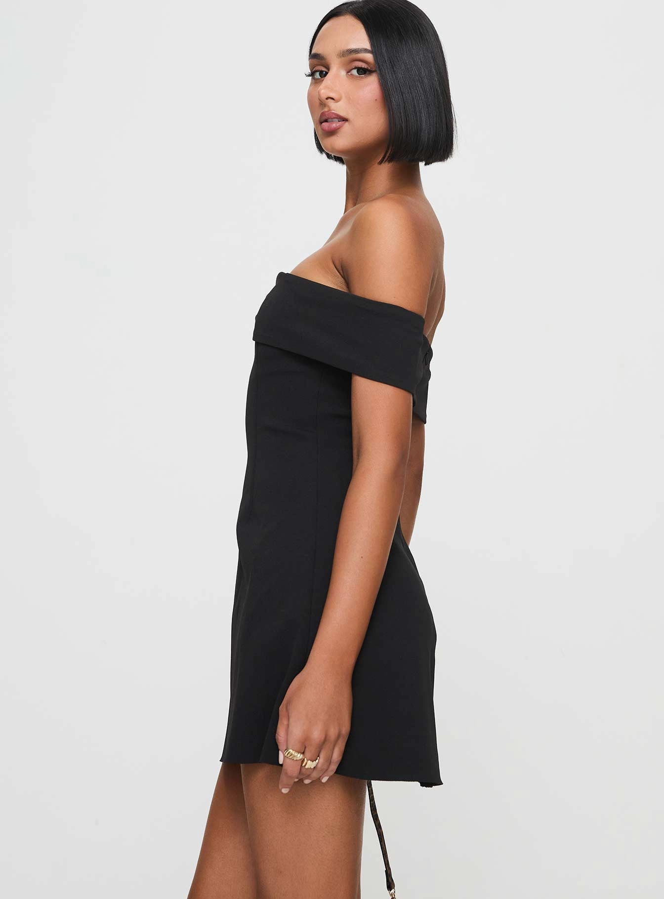 Lanes Off The Shoulder Mini Dress Black Transitional Style