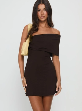 ruffle trim Daily Form Laurencia One Shoulder Mini Dress Chocolate