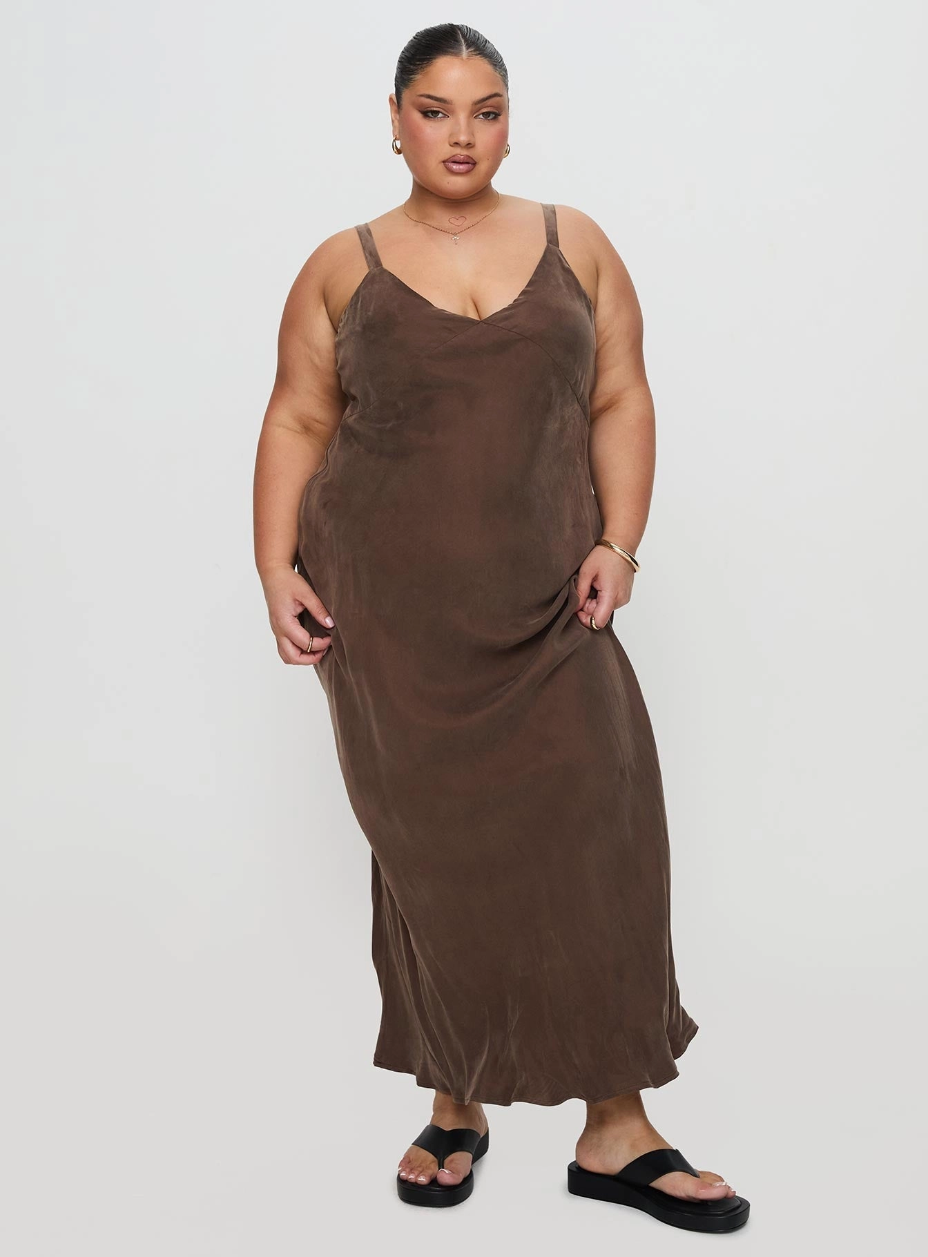 Style focused Sophisticated Edge Laurette Maxi Dress Brown Curve
