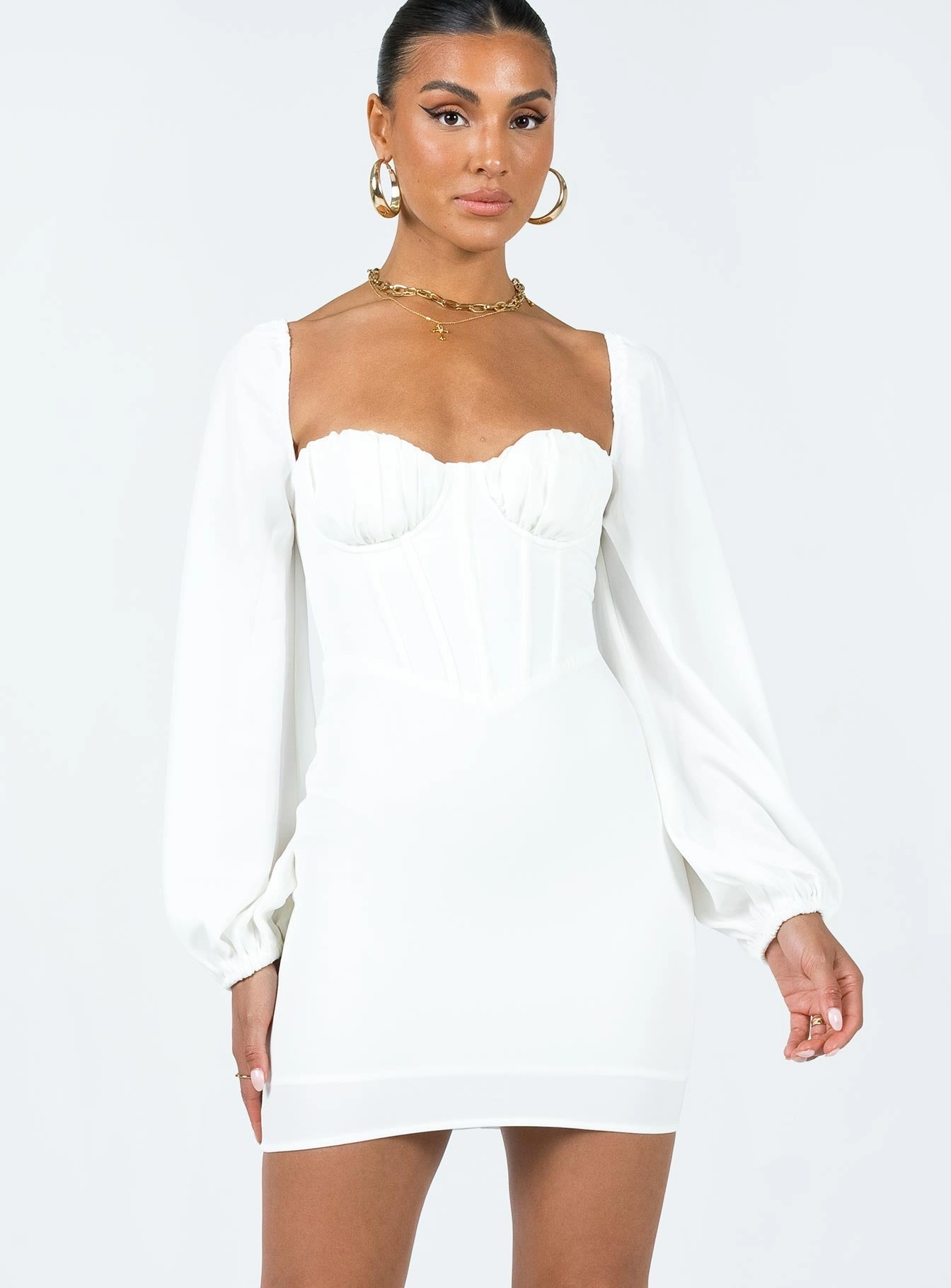 Laurie Corset Mini Dress White Feminine off-the-shoulder gown