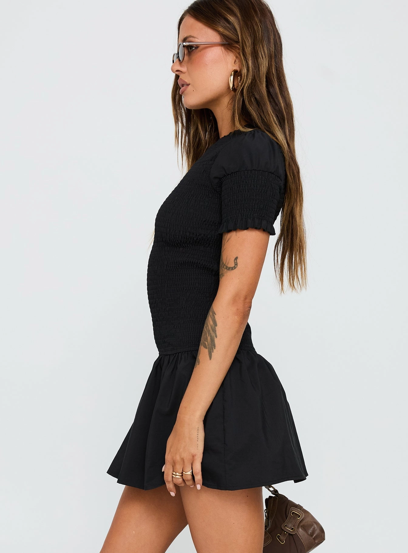 Laurita Shirred Mini Dress Black Versatile Design