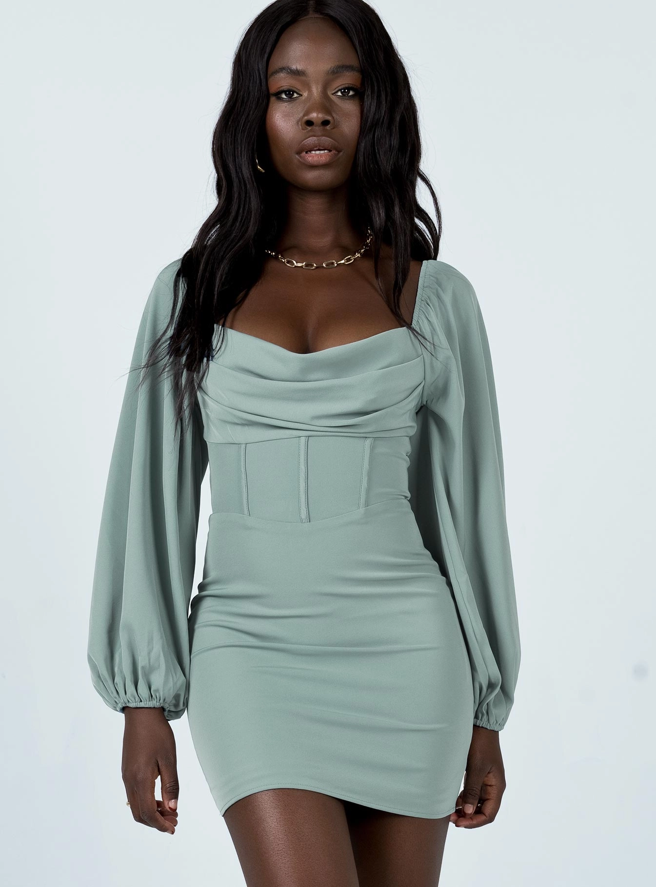 Gentle Fit Lillie Long Sleeve Mini Dress Sage