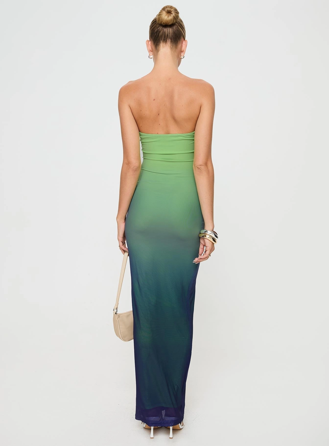 Stolen Love Strapless Maxi Dress Blue / Green Ombre Petite Feminine Look Everyday Piece