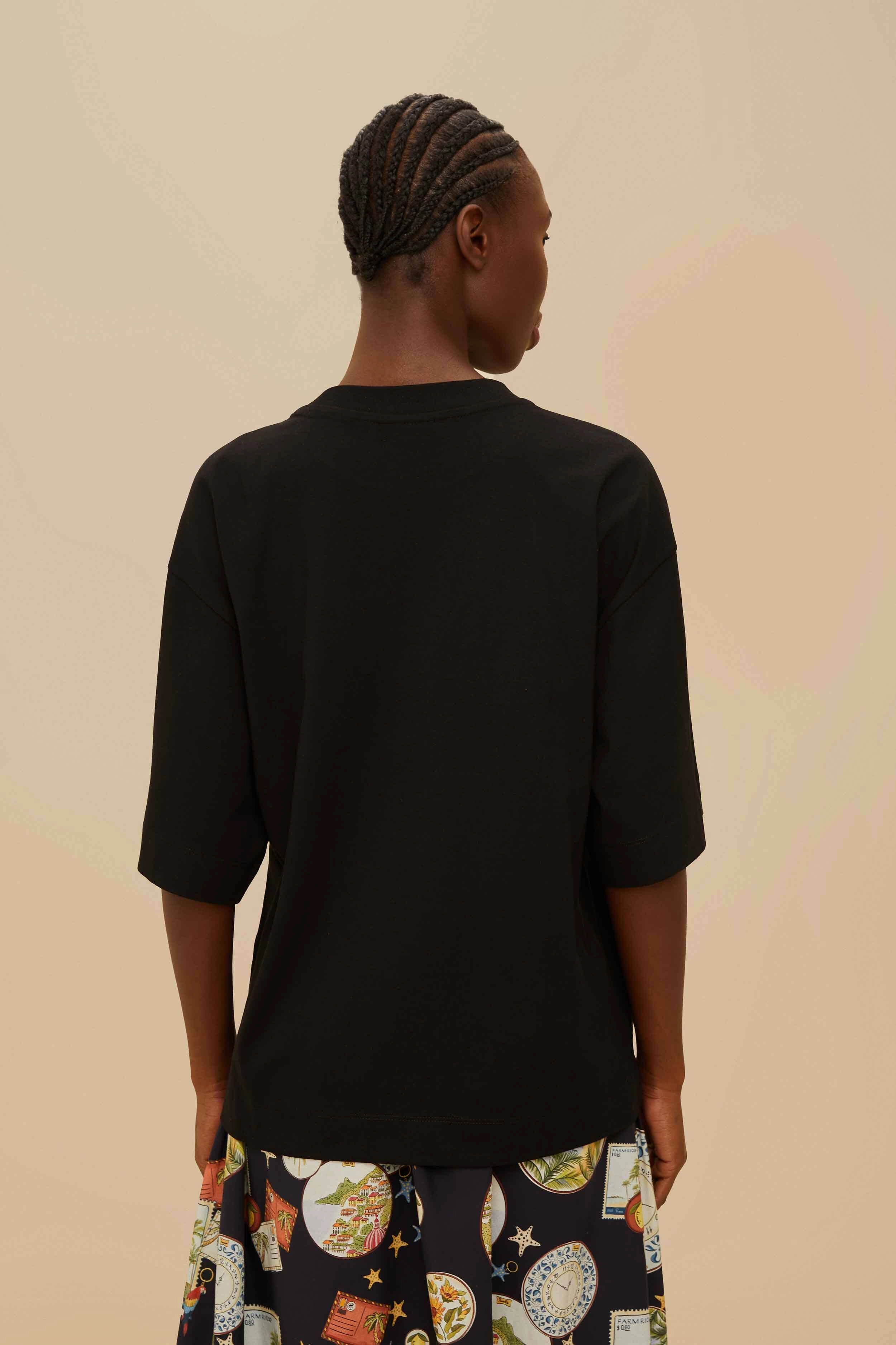 Sporty Look Black Tropical Organic Cotton T-Shirt