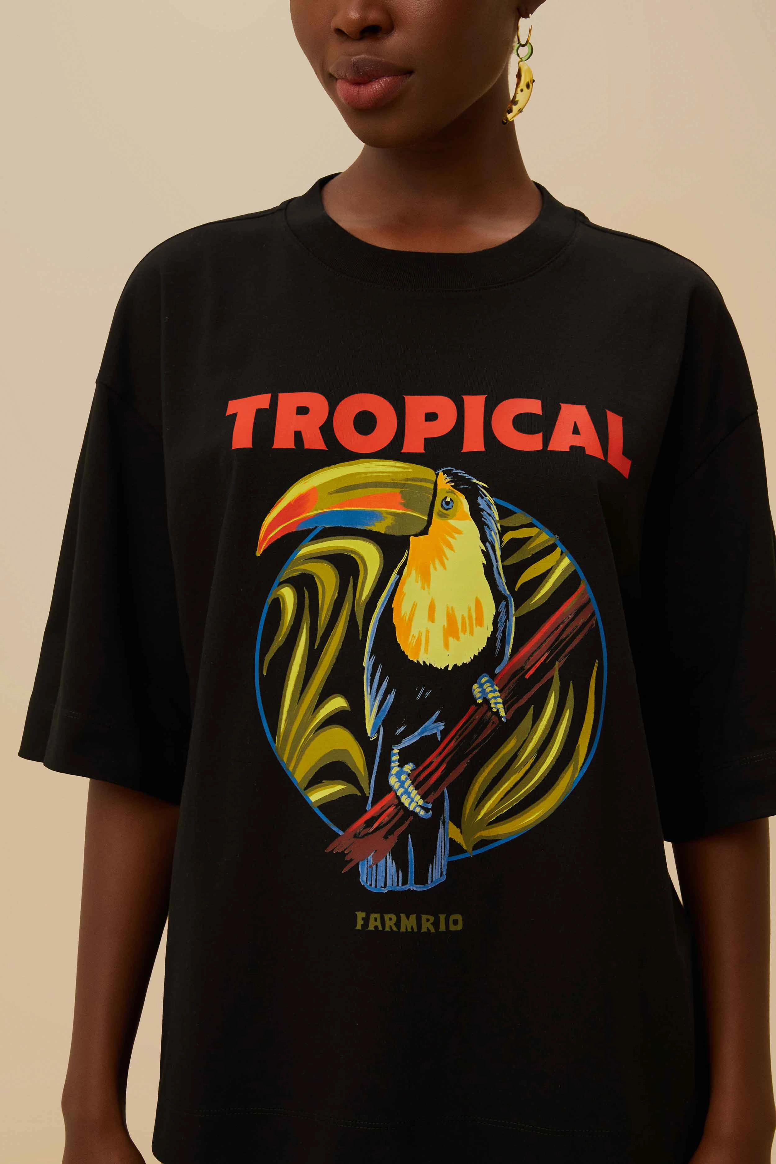 Casual Comfort Design Cozy Comfort Look Black Tropical Organic Cotton T-Shirt