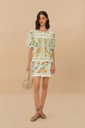 Off-White Folk Floral Mini Skirt High End Quality Easy Care