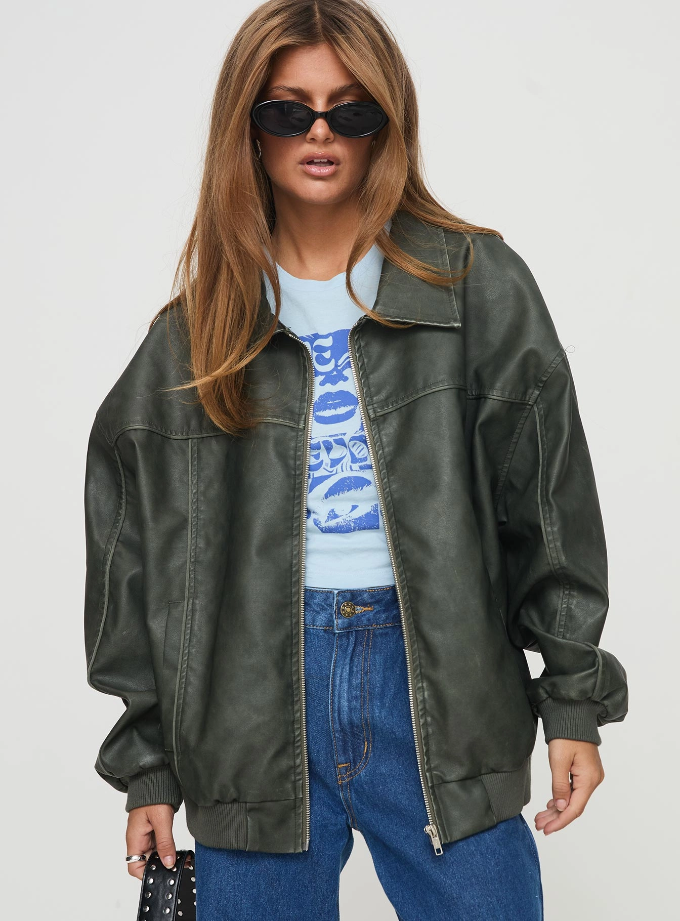 Goldsmith Faux Leather Bomber Jacket Washed Forest Anti Pilling Surface ErgonomicCut