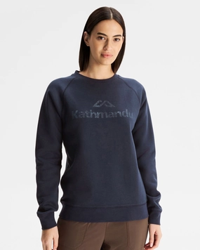 Simple Chic Women's Kathmandu Logo Crew Sweater - Pure Navy