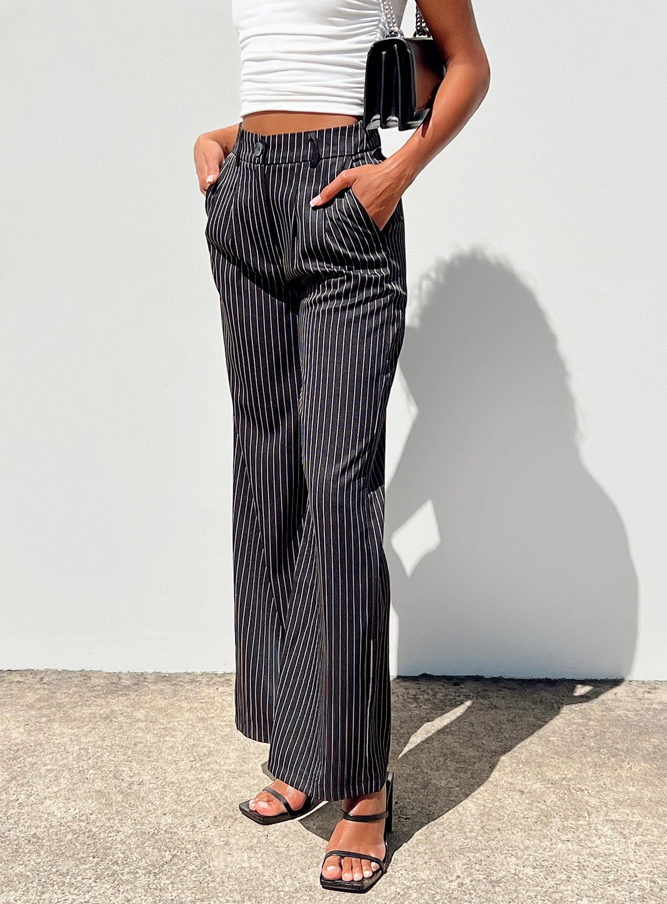 Flared bottom Archer Pants Pinstripe Black