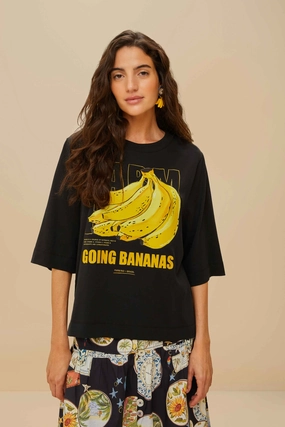 Black Tropical Bananas Organic Cotton T-Shirt Wrinkle Resistant