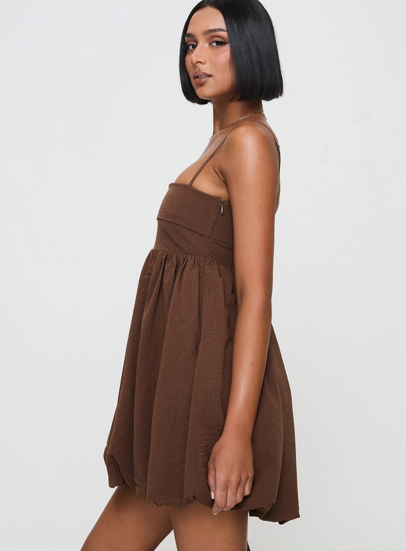 Chic Casual Wear Layken Bubble Hem Mini Dress Chocolate