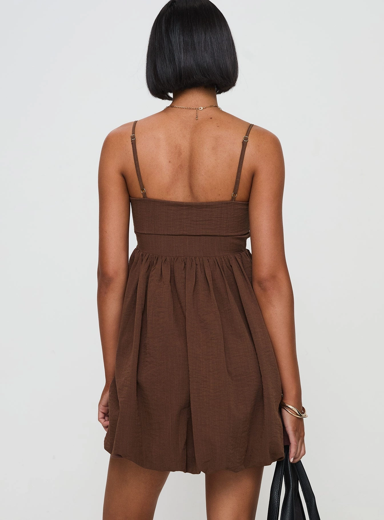 Layken Bubble Hem Mini Dress Chocolate Balanced Light