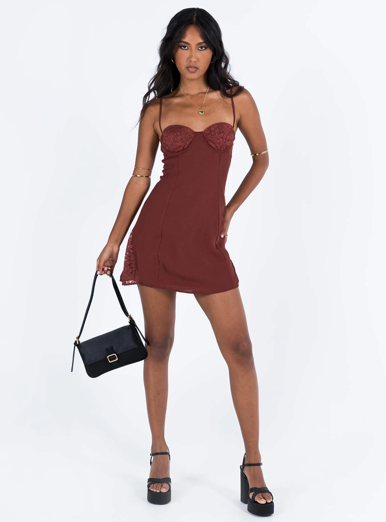 Laysan Lace Mini Dress Burgundy Relaxed outdoor dress