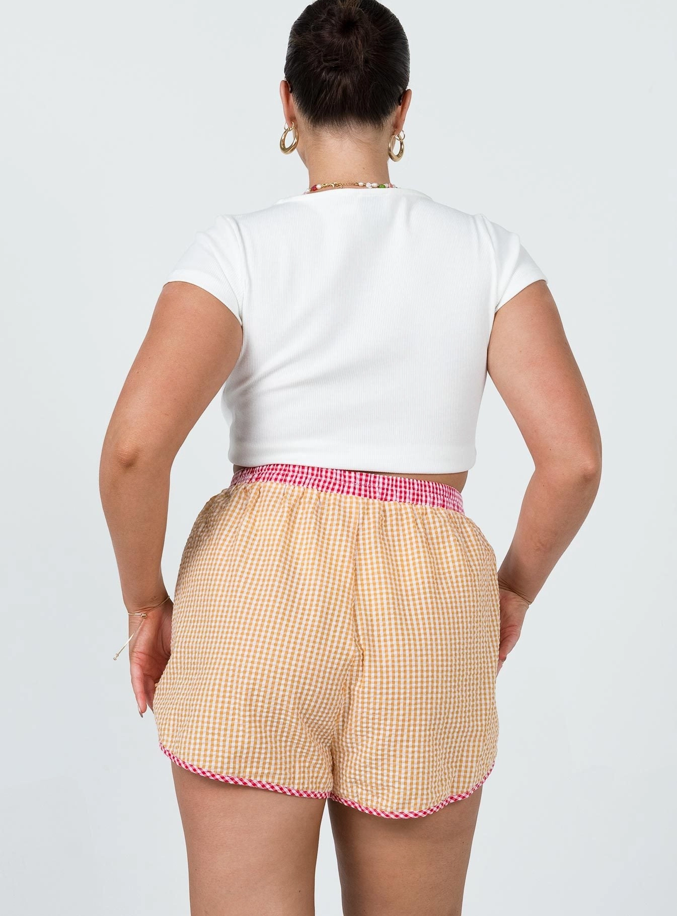 Beach Comfort Performance Comfort Leah Gingham Track Shorts Orange