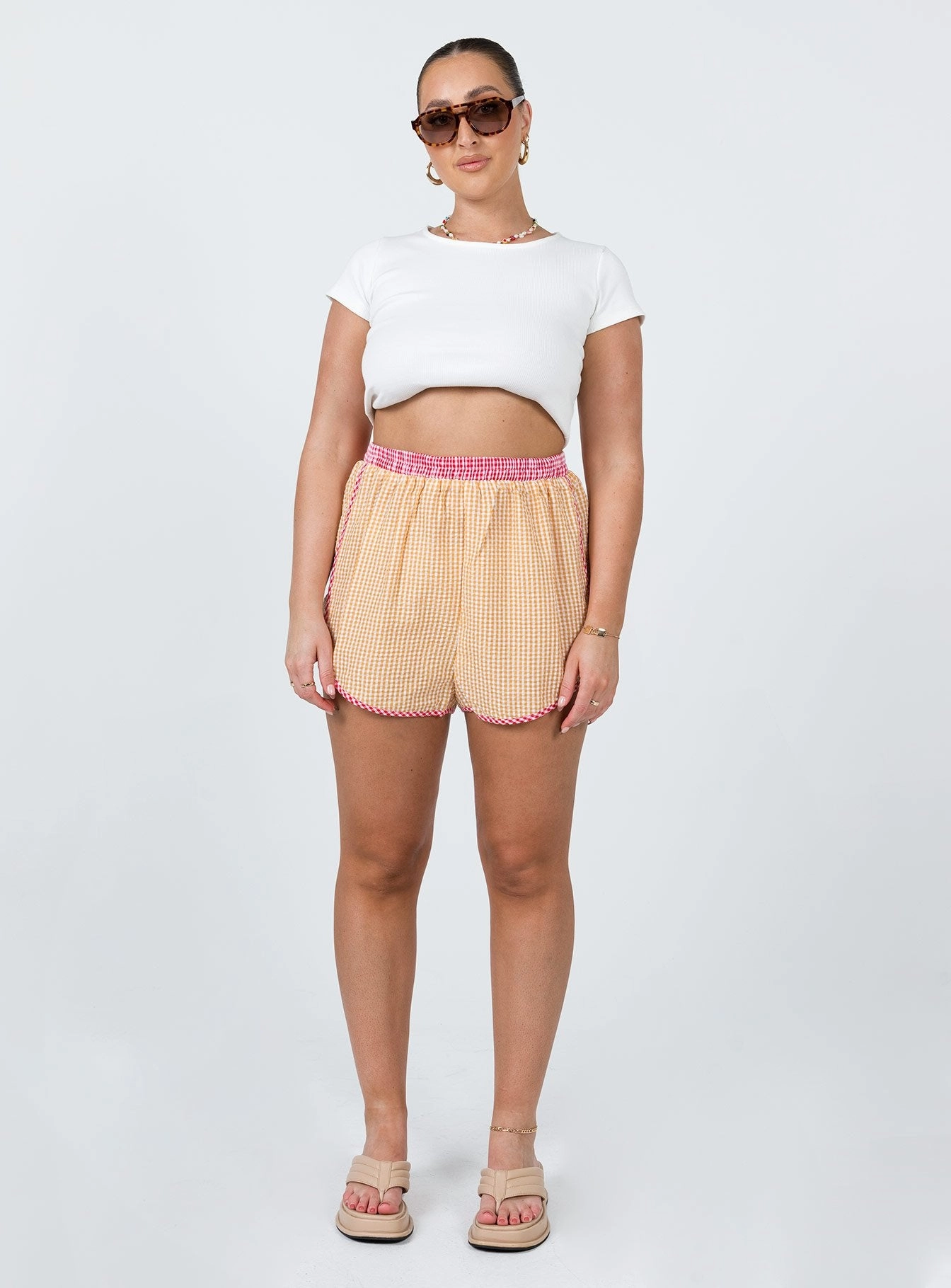 Leah Gingham Track Shorts Orange Versatile Piece