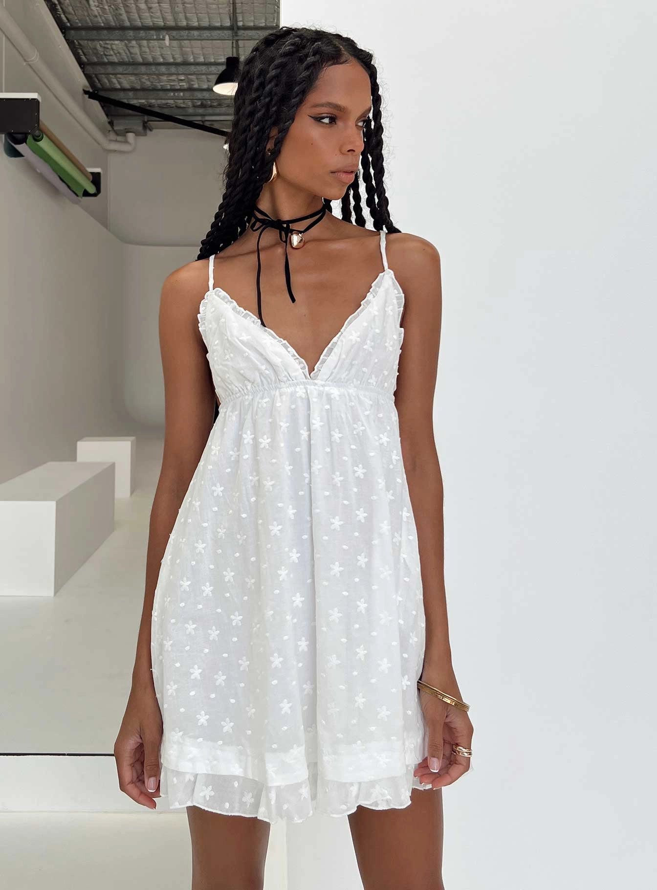 Romantic-Detail Flowy summer gown Leander Mini Dress White