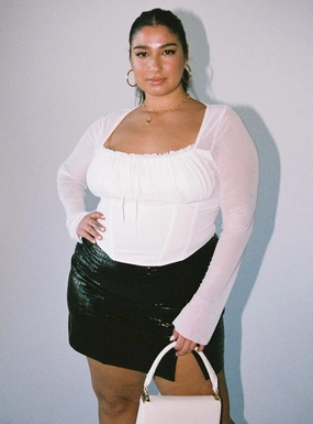 Leila Mini Skirt Black Croc Curve Soft Combo Hand Stitched