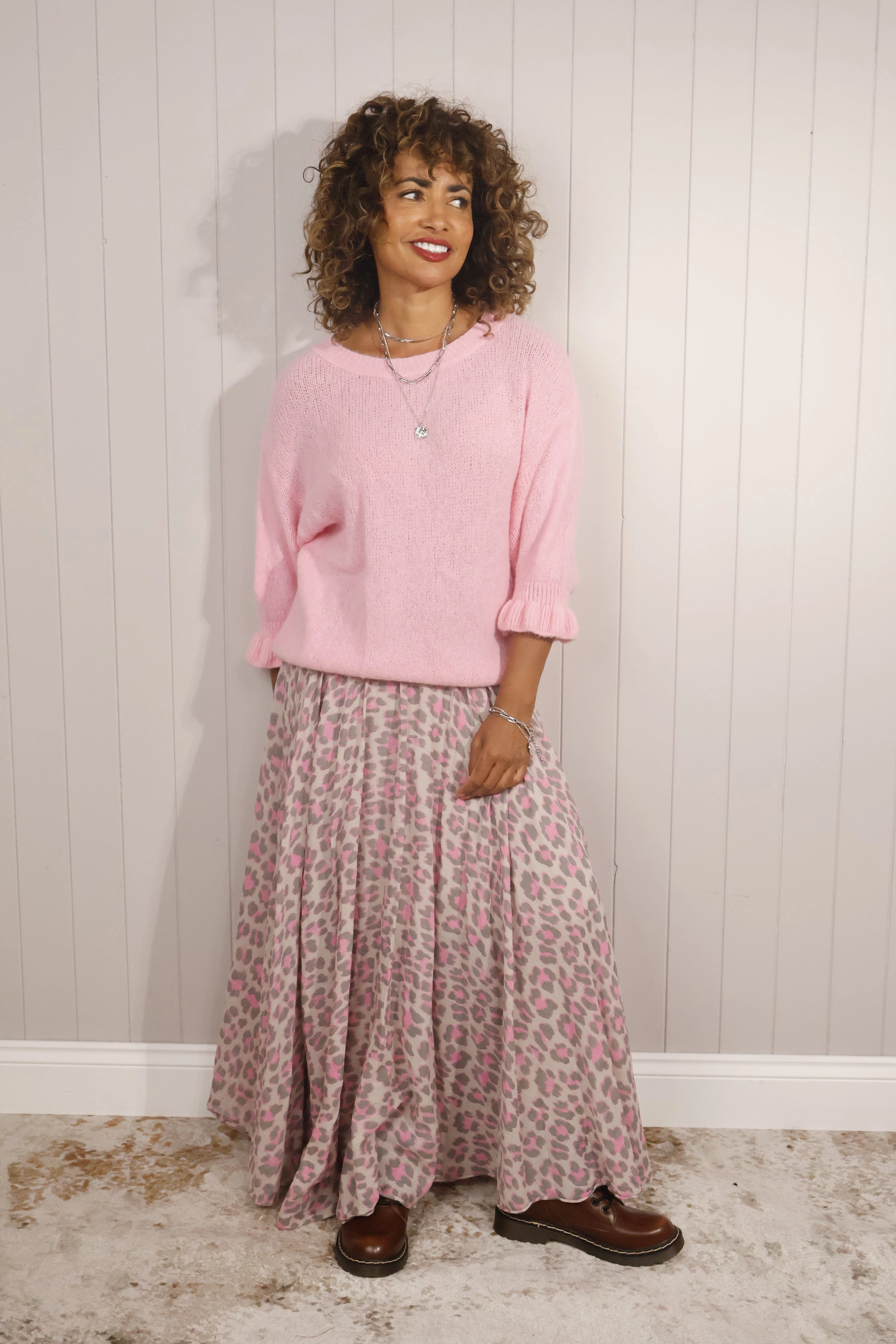 Leopard Cotton Skirt Pink Artistic Influence Airy Feel