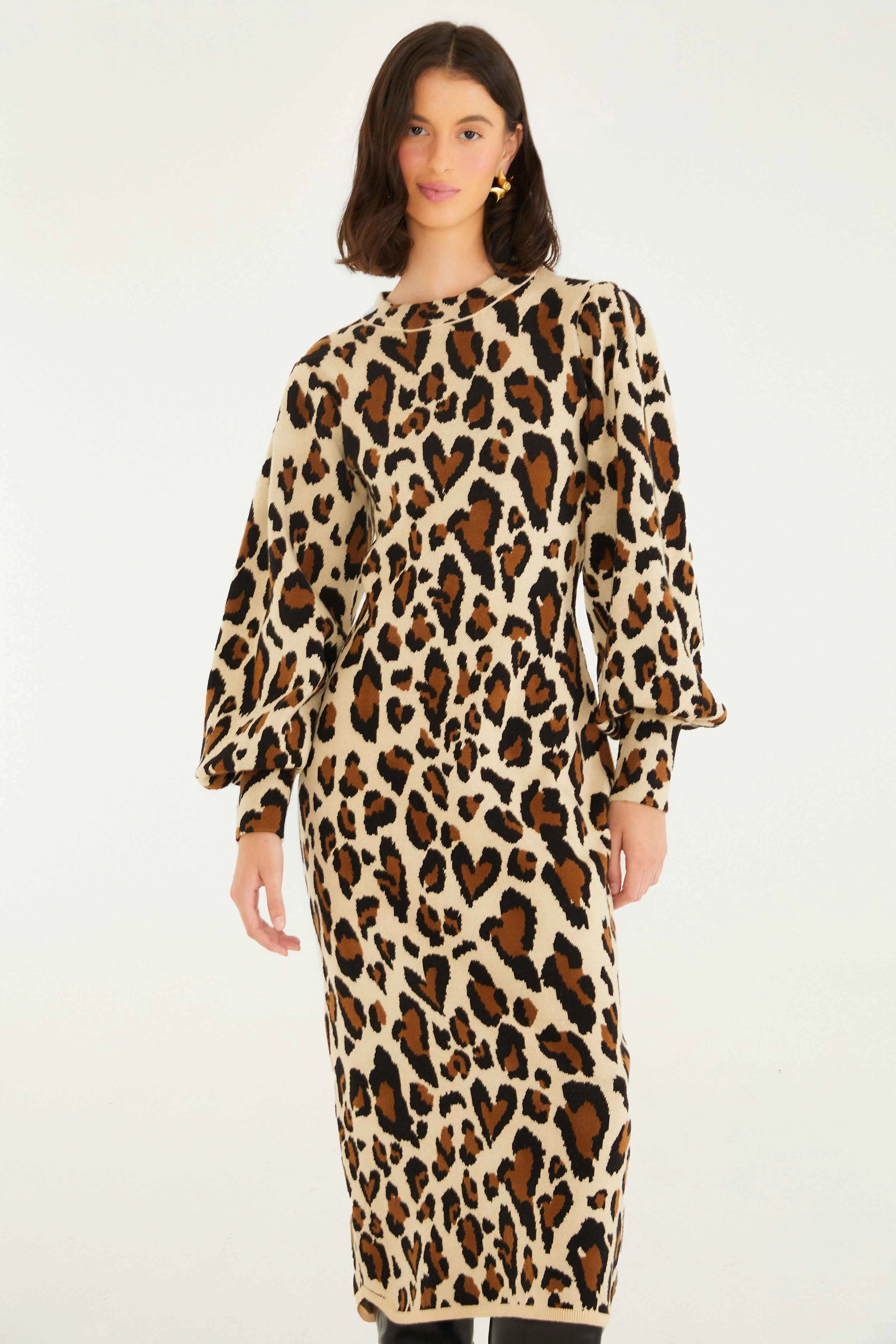 Modern Form Leopard Print Knit Midi Dress Masculine Ensemble