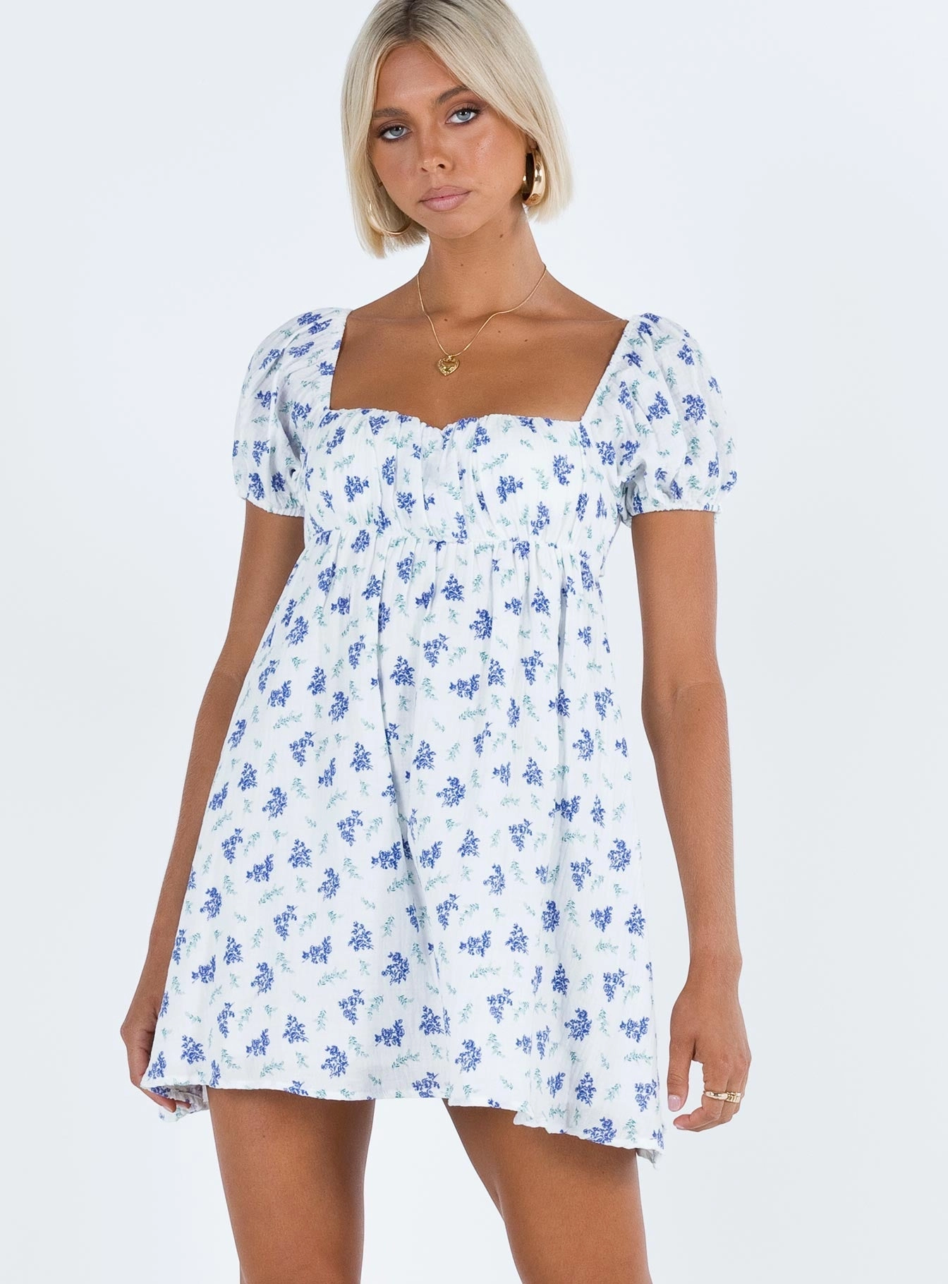 Relaxed Layer Let's Dance Mini Dress Blue Floral