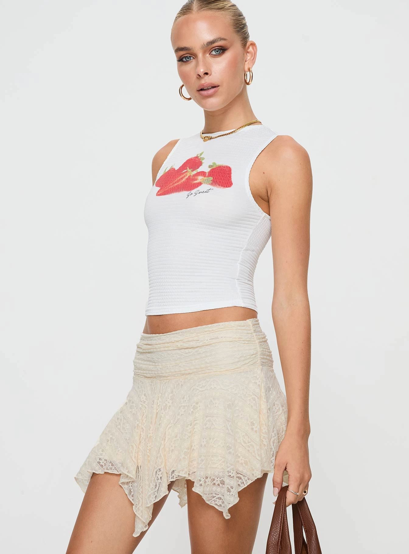 Lifas Lace Mini Skirt Cream Petite Mini length Fresh Look