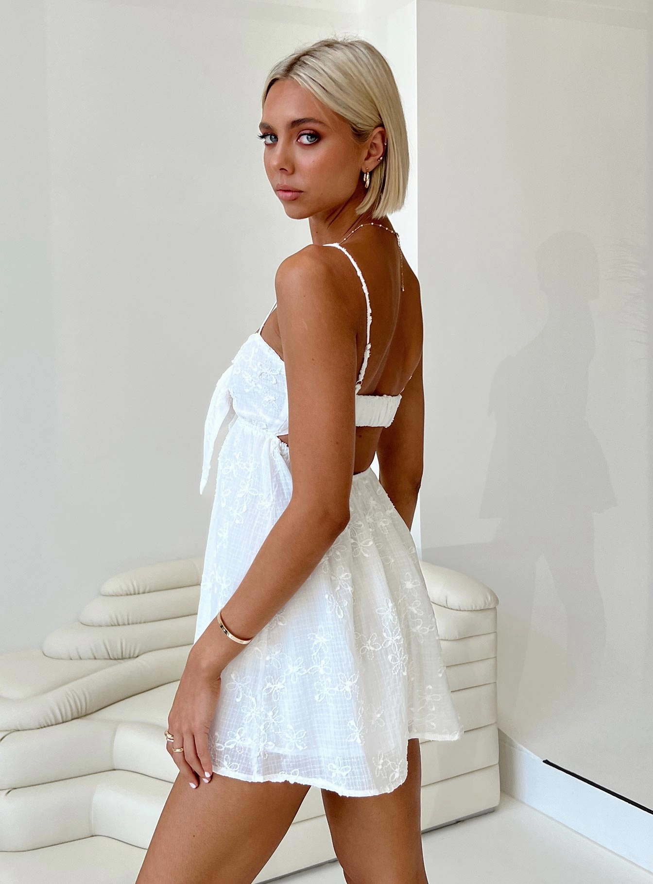 Soft Mesh Granno Mini Dress White