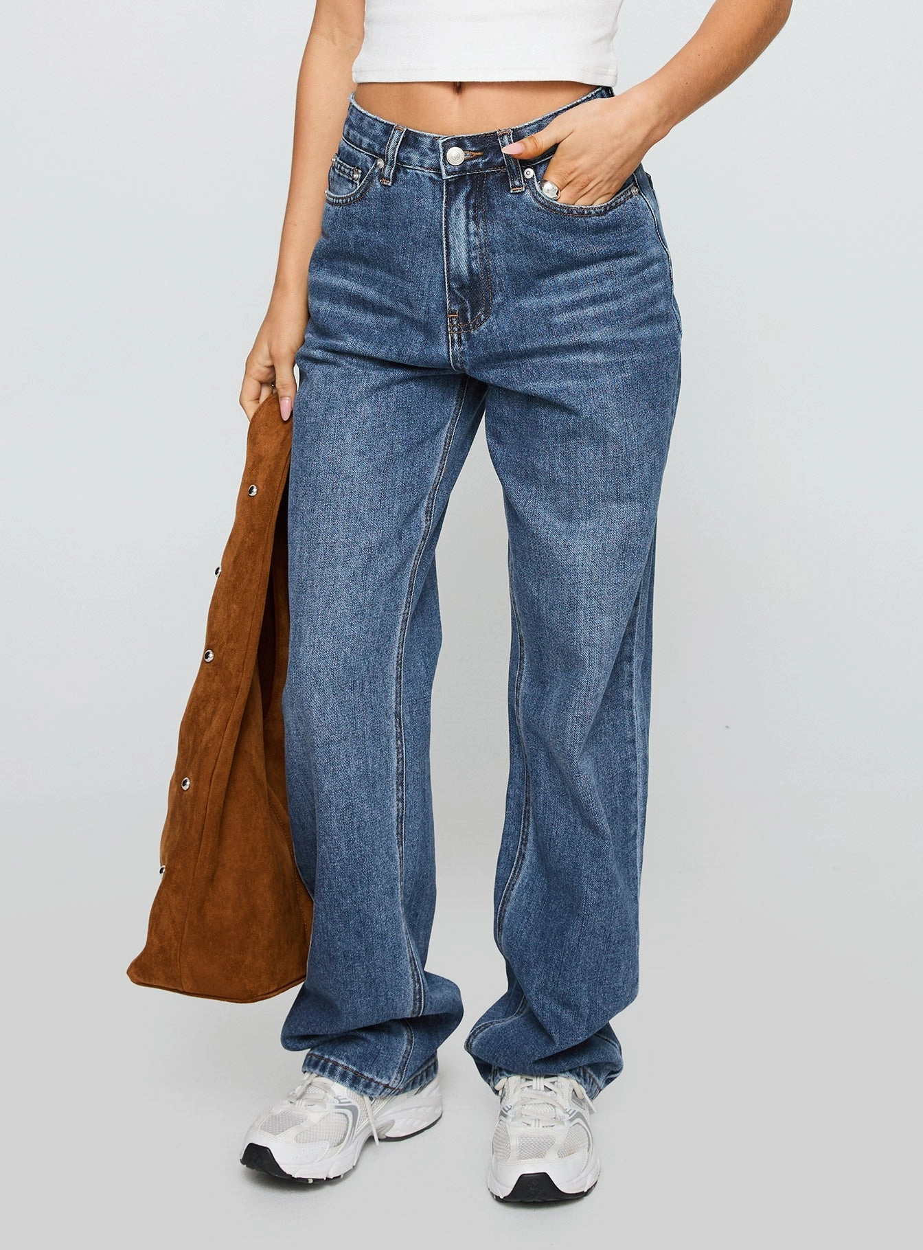 Laid Back Low Rise Straight Leg Jeans Dark Blue Wash Daily Wear Breathable Classic Beach Day Breathable