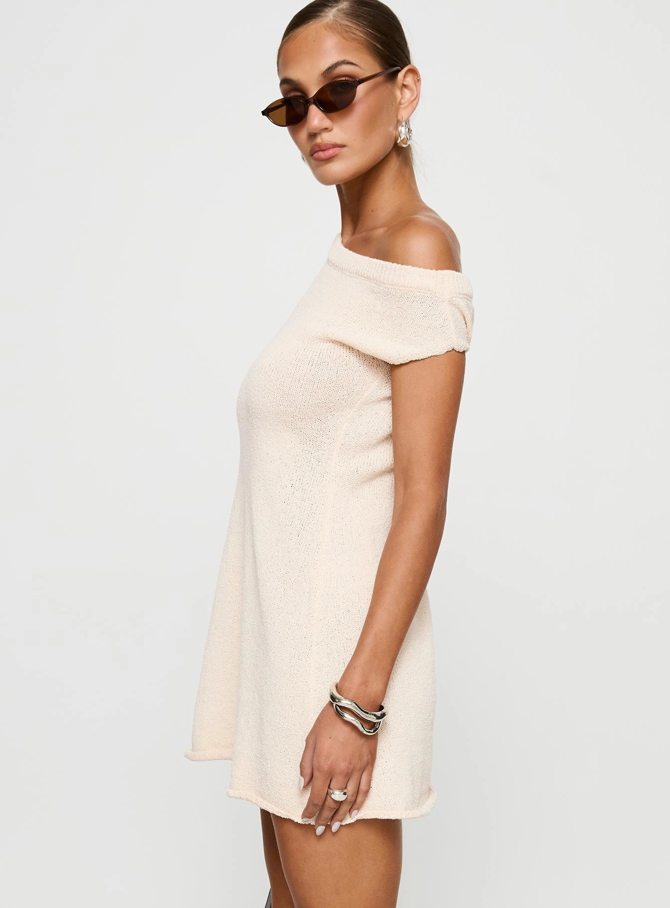 Liberation Off The Shoulder Mini Dress White slim cut