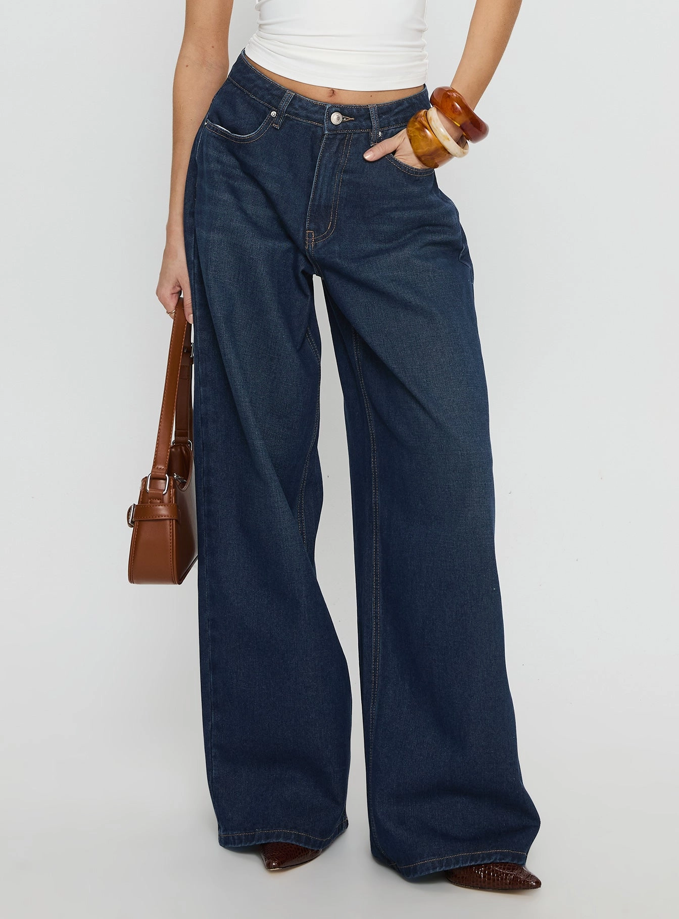 Naylor Mid Rise Wide Leg Jeans Mid Blue Denim Petite Durable Streetwear Fan Premium