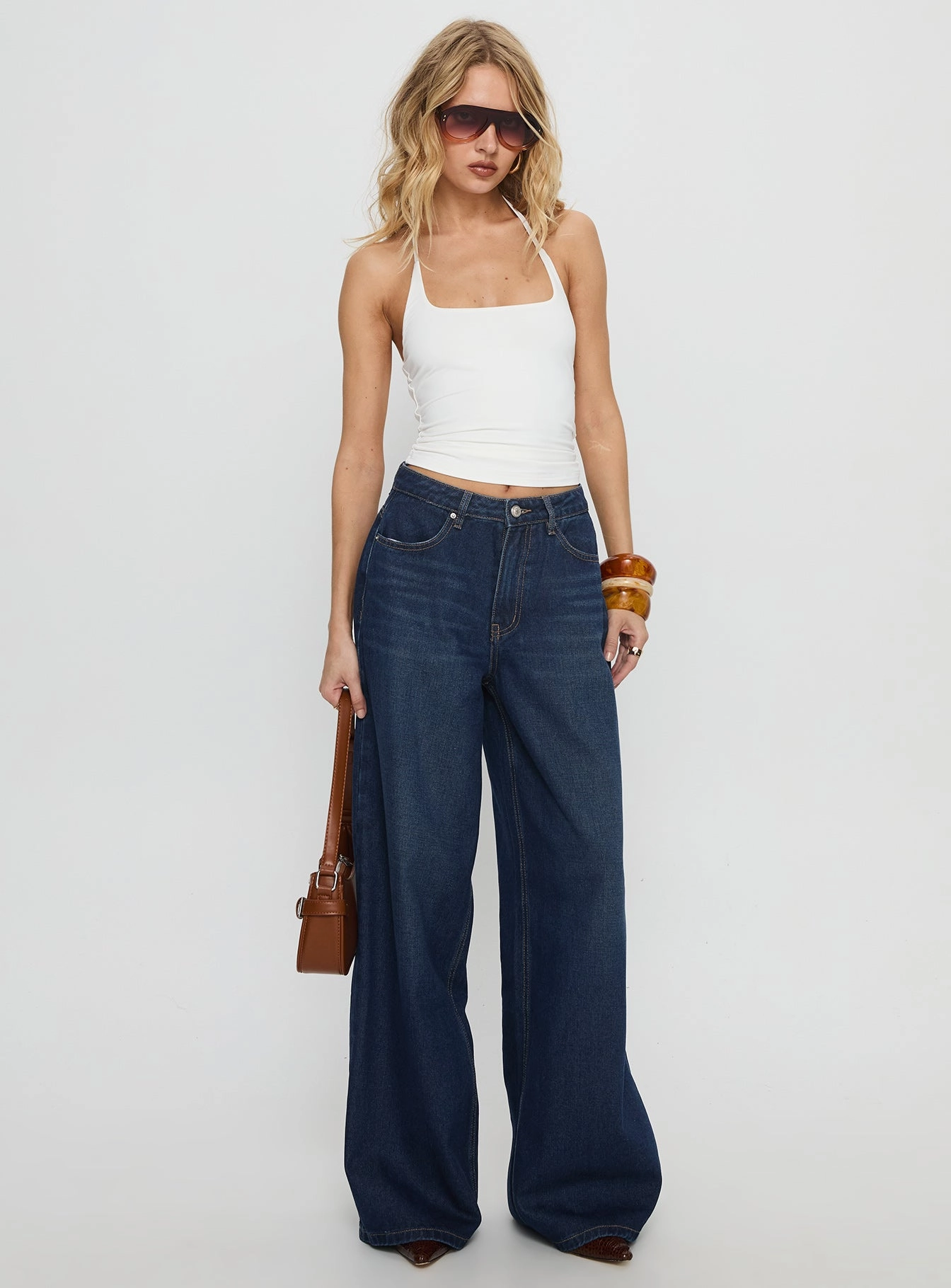 Naylor Mid Rise Wide Leg Jeans Mid Blue Denim Petite Sustainable Denim Production