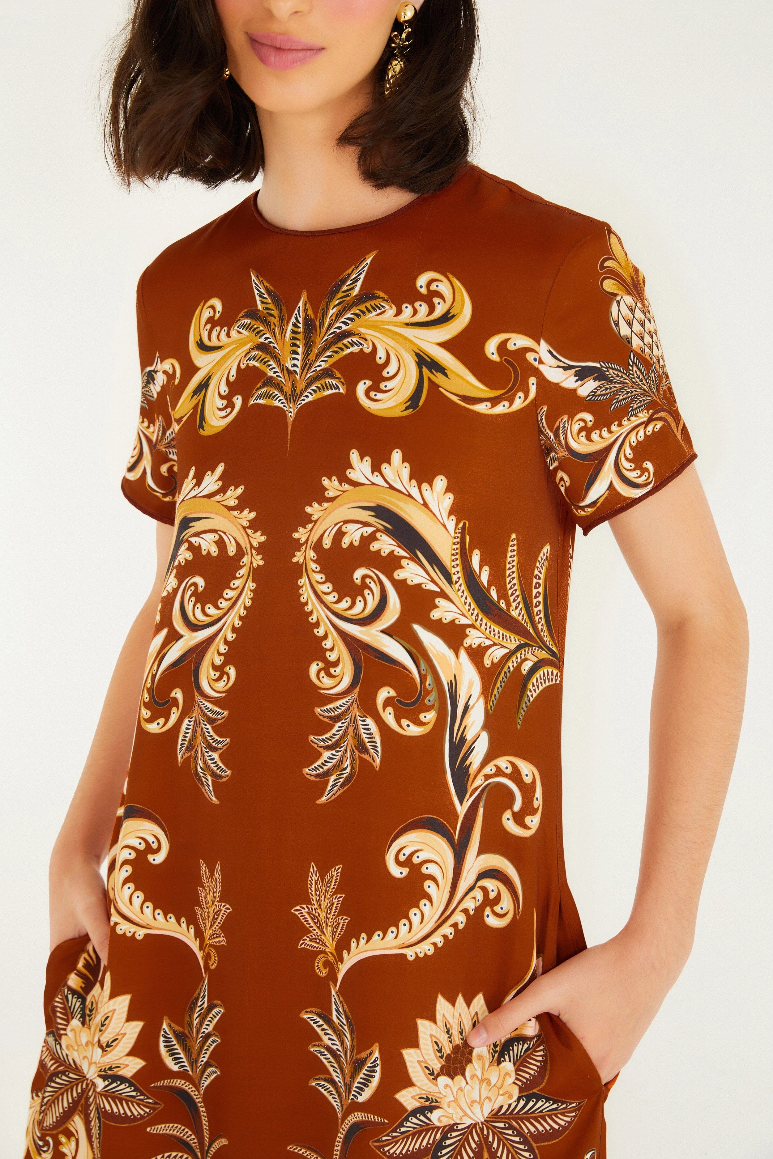 Light tone Orange Arabesque Paradise Lenzing? Ecovero? Viscose Maxi Dress All-season garment Beadwork