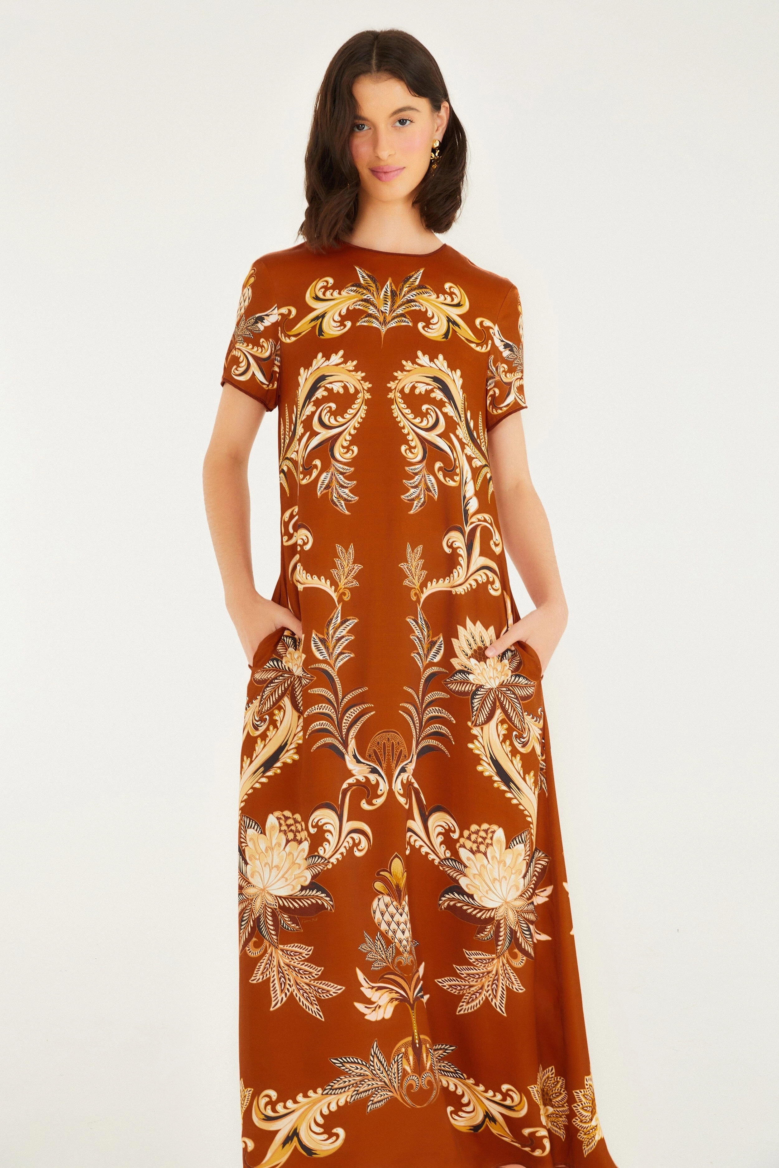 Light tone Orange Arabesque Paradise Lenzing? Ecovero? Viscose Maxi Dress Easy-to-style casual dress