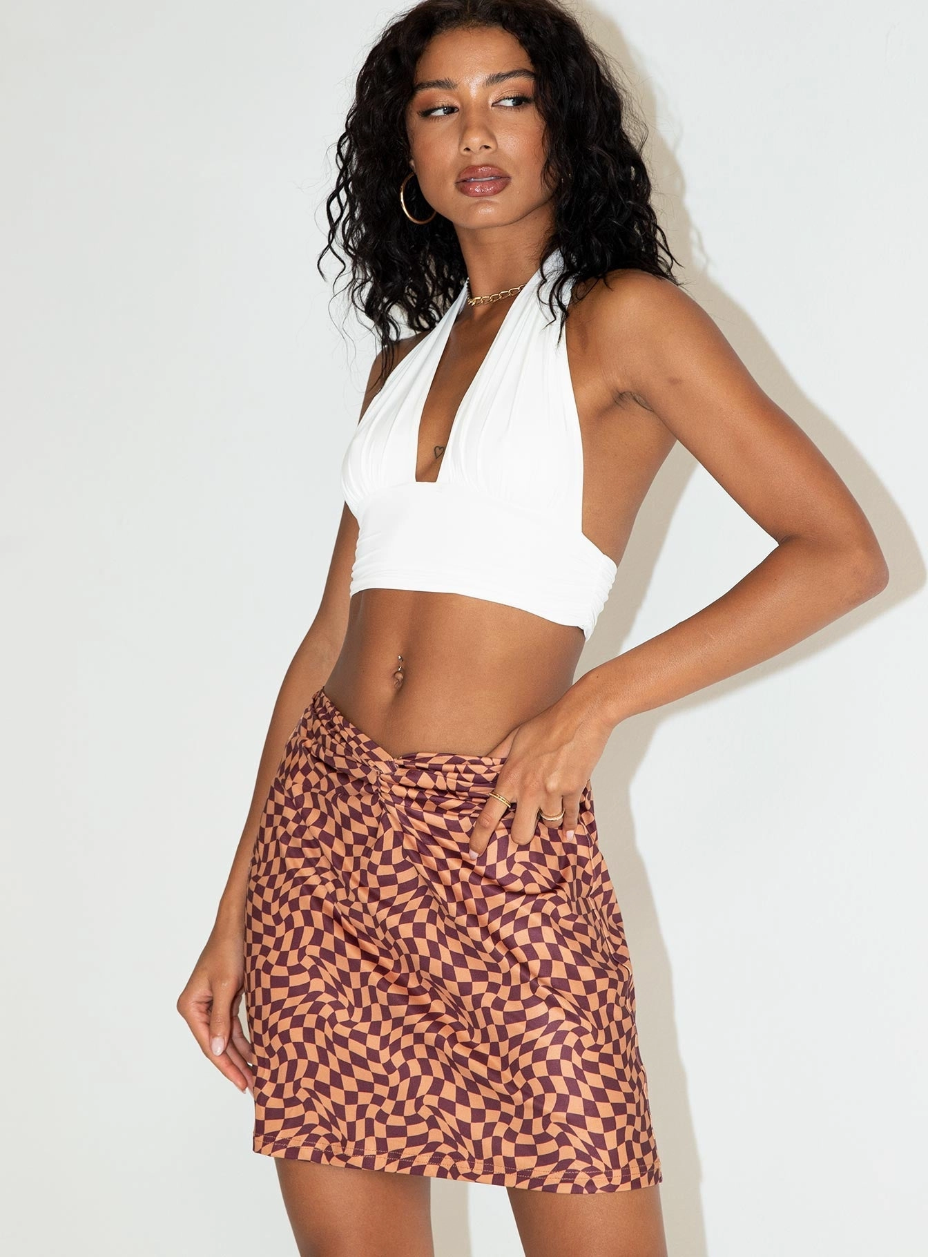 Meredith Swirl Wrap Mini Skirt Low Rise Opaque finish