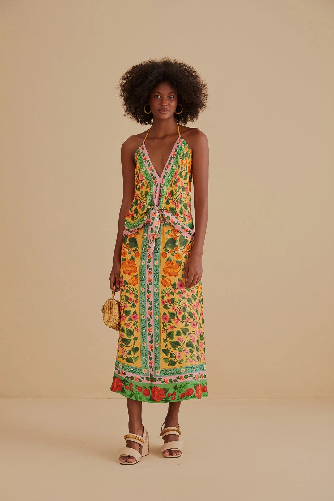 Pull On Style Light Yellow Heart Ivy Midi Skirt