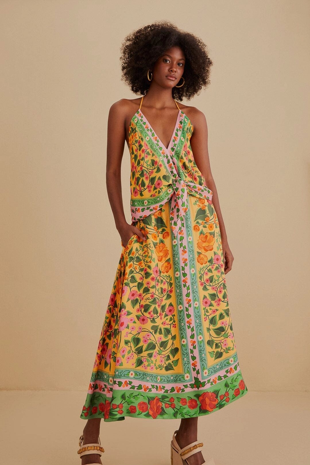 Roll Up Hem Light Yellow Heart Ivy Midi Skirt