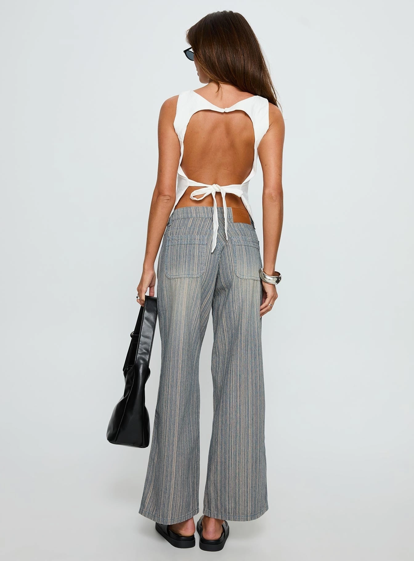 Smooth Feel Lifetimes Mid Rise Wide Leg Cargo Jeans Dark Blue Stripe