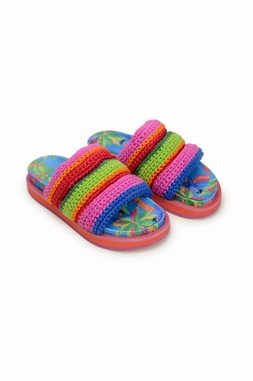 Sidewalk Ready Blue Macaw Crochet Anatomic Slide Sandal