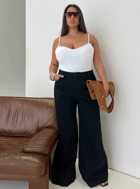 Subtle Texture Goldie High Rise Wide Leg Jeans True Black Curve