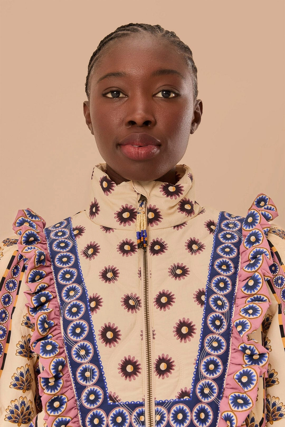 Autumn Layers Casual Staple Cream Ainika Maxi Floral Puffer Jacket