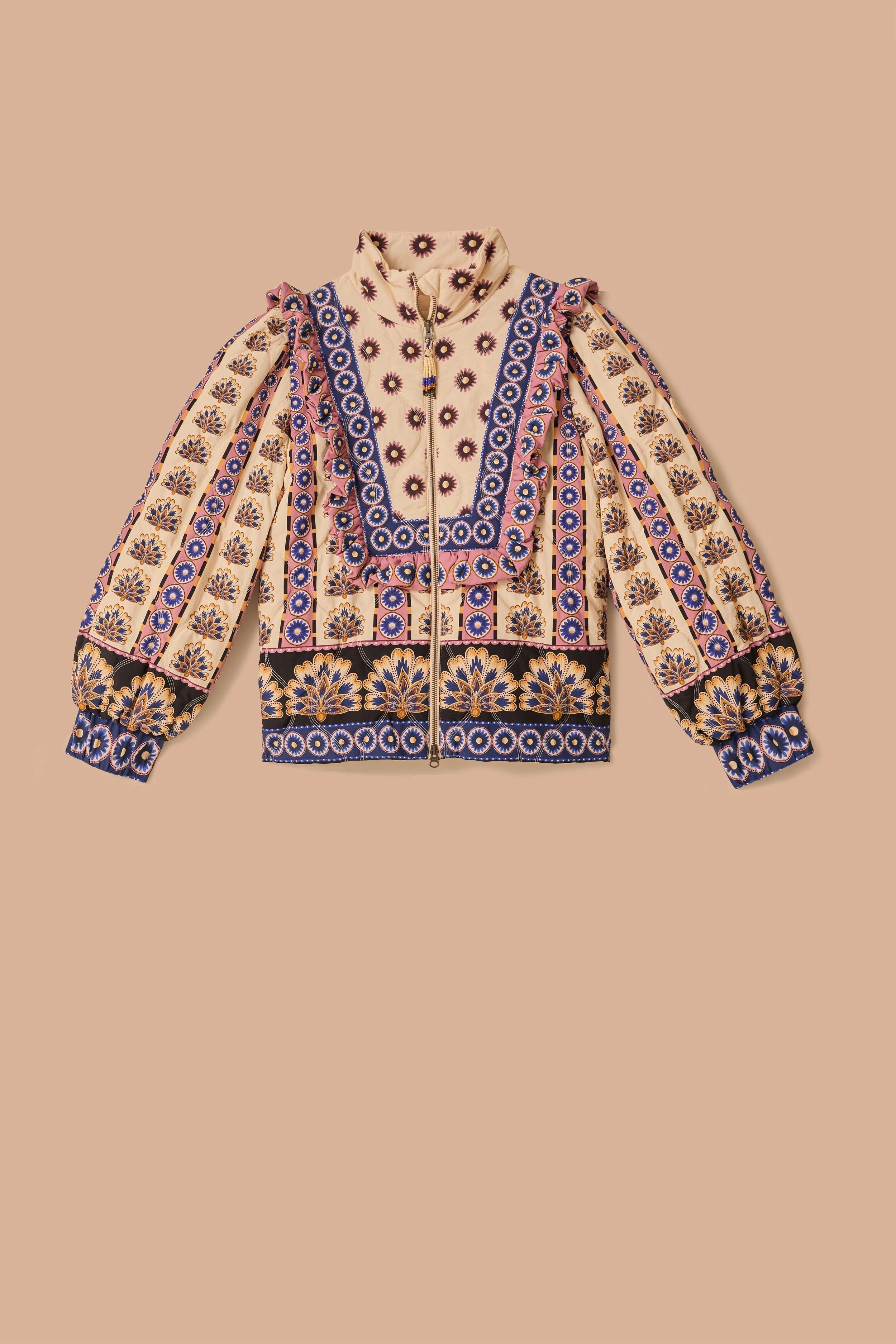 Cream Ainika Maxi Floral Puffer Jacket Wrinkle Free Exterior Light Activated Cooling