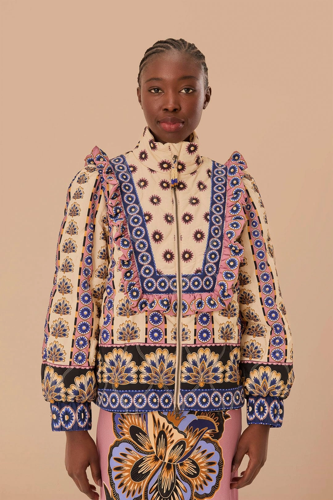 Smart Design Cream Ainika Maxi Floral Puffer Jacket