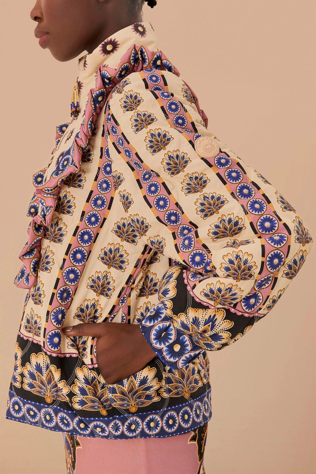 Cream Ainika Maxi Floral Puffer Jacket Neutral Style Weekend Casual Fit