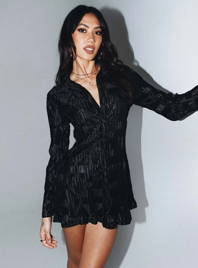 Lila Shirt Dress Black Delicate Lines