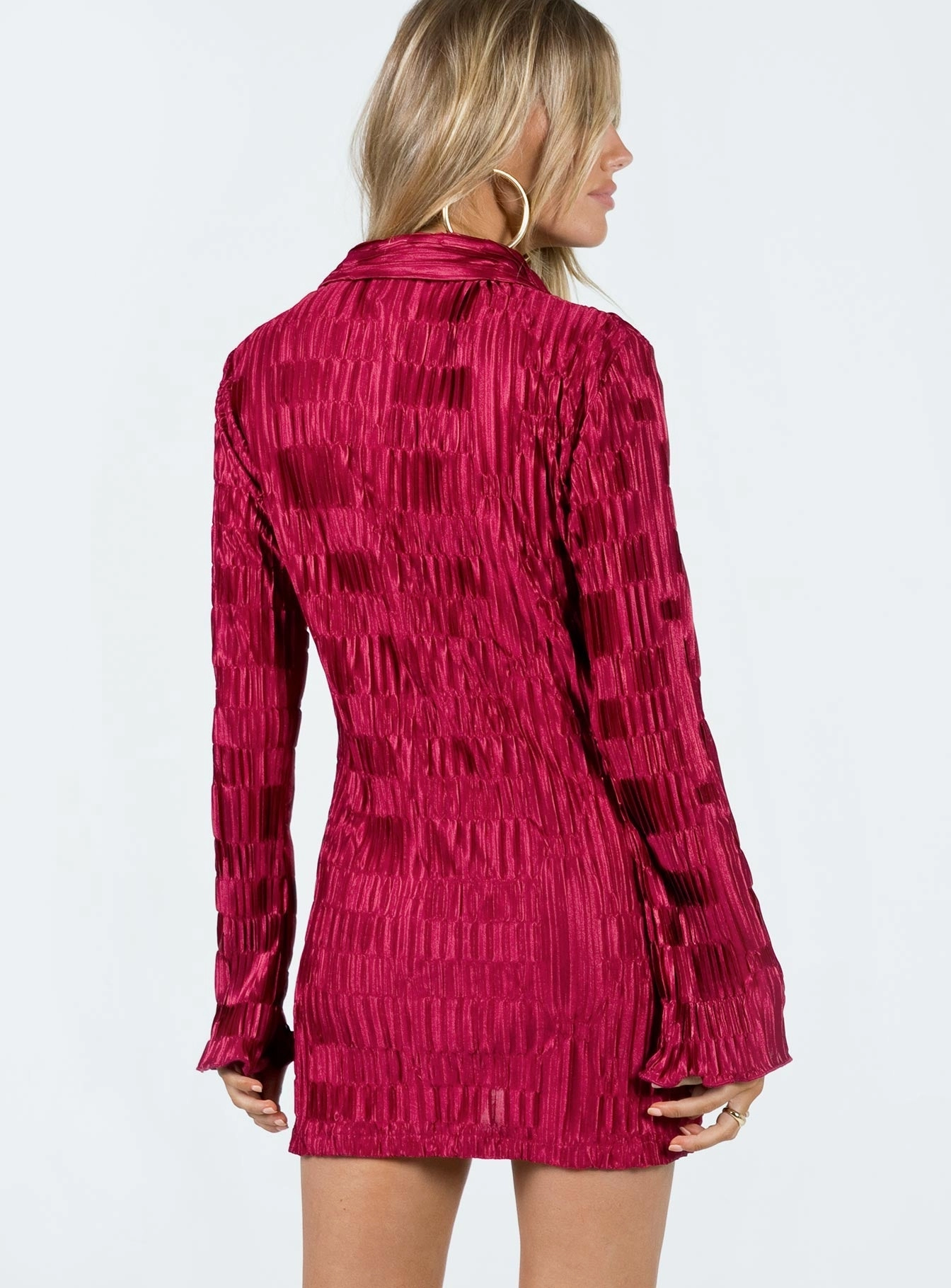 Functional-Design Front-Zip Lila Shirt Dress Burgundy