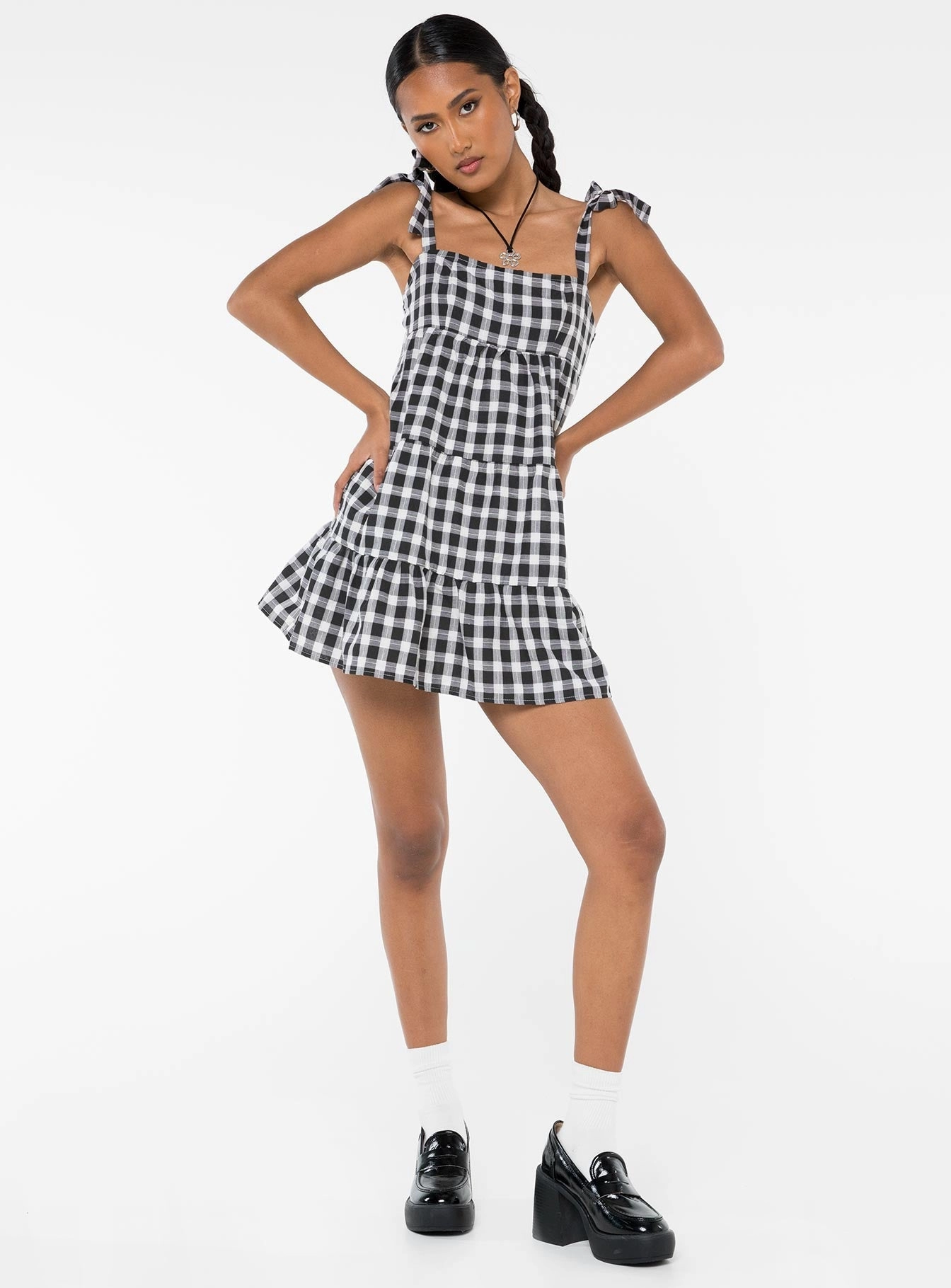 Move Easy Lilah Gingham Mini Dress Black / White
