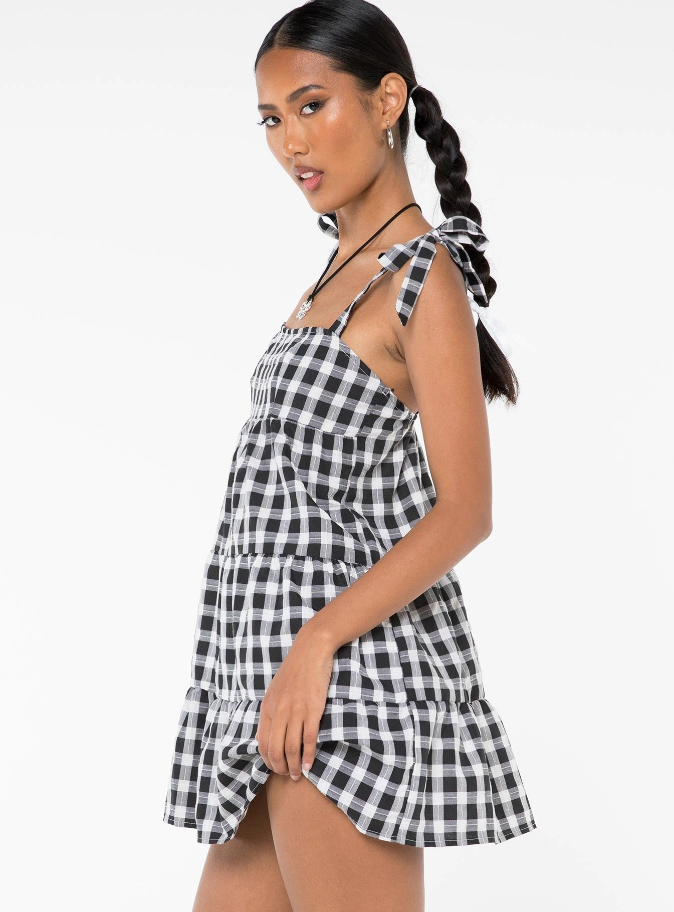 Lilah Gingham Mini Dress Black / White Quiet Glow Peach Tone