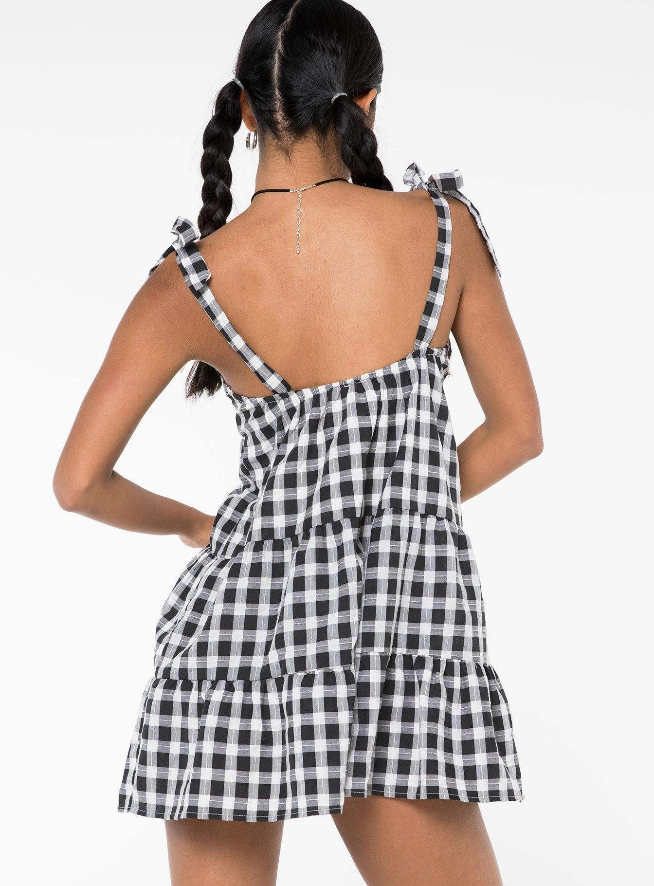 Lilah Gingham Mini Dress Black / White spring fresh Classic wrap dress