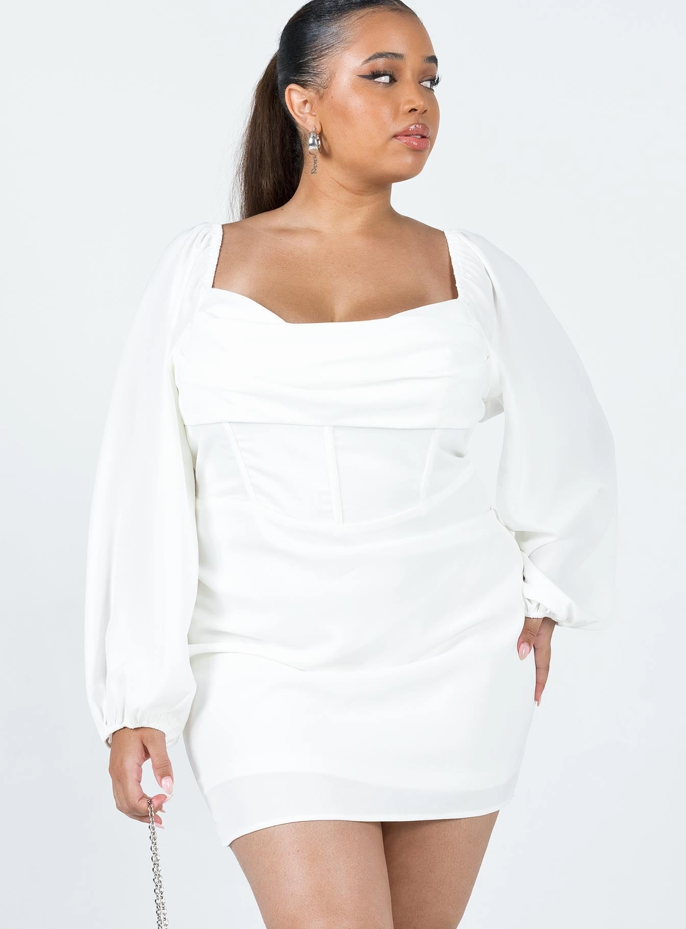 Romantic Bloom Lillie Long Sleeve Mini Dress White Curve