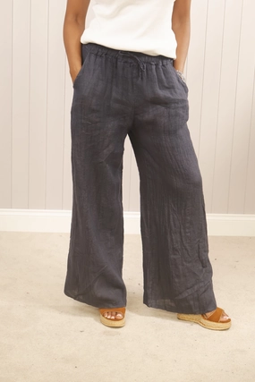 Soft Support Linen Wide Leg Trousers Navy